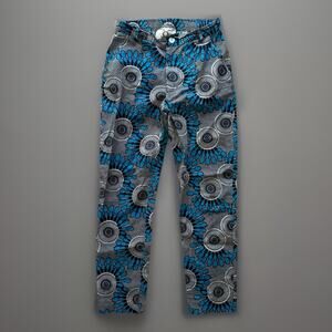 Figue Pants Women's XS Blue Multicolor Silk African Art Moon Glam Boho